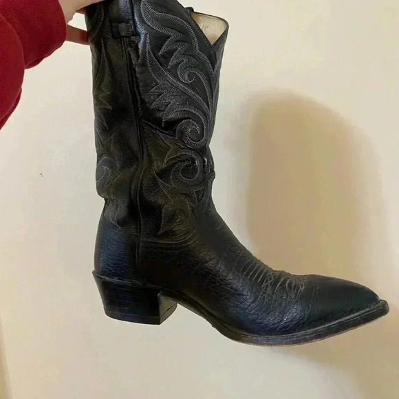 DAN POST BLACK LEATHER COWBOY BOOTS SIZE 10D MENS - Picture 3 of 10